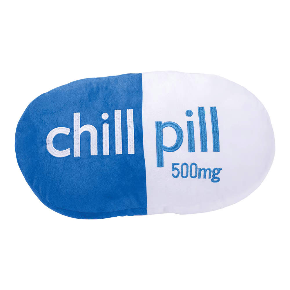 Chill Pill Plush Pillow | Blue & White | 18"x10"