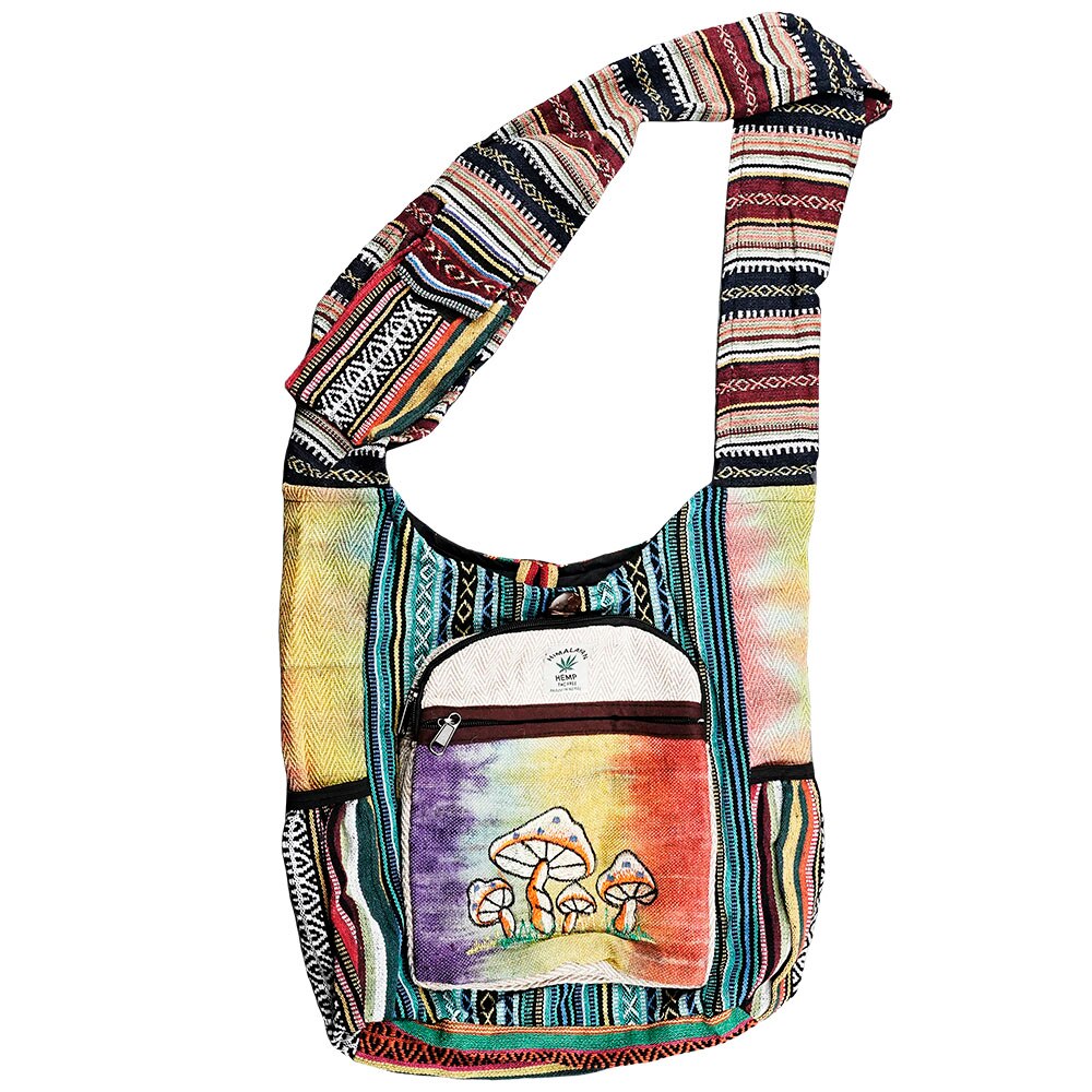 ThreadHeads Himalayan Hemp Tie Dye Mushroom Patchwork Shoulder Bag | 17"x15"